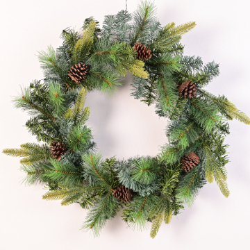 Χριστουγεννιάτικο Στεφάνι με Πράσινα Κλαδιά και Κουκουνάρια Φ60cm