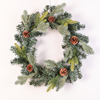 Χριστουγεννιάτικο Στεφάνι Χιονισμένο με Κουκουνάρια Φ60cm