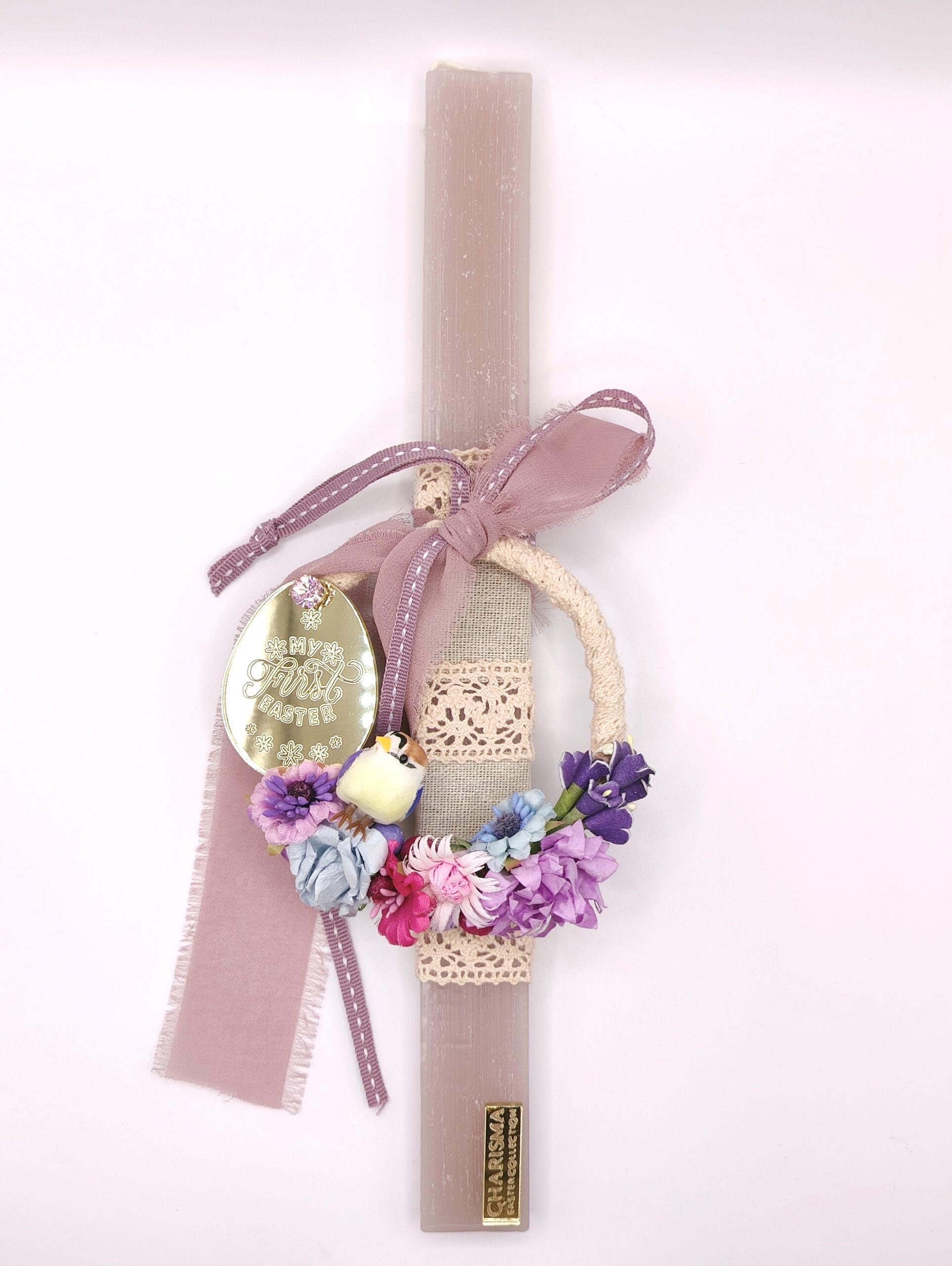 pl26016 Vintage Λαμπάδα Στεφάνι Λουλουδιών